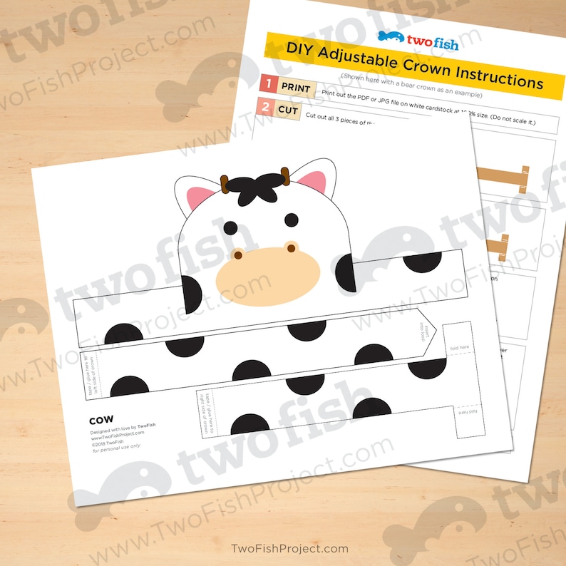 Printable Cow Headband/Mask, Kids/Toddler/Girl Farm Birthday Party Hat/Paper Crown/Costume, Favor/Decor, Barnyard Animal, Trending Now Items image 4