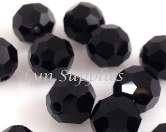 8mm JET 5000 Swarovski Crystal 5000 Faceted Round Beads 6 pieces