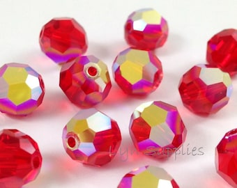 20pcs 8mm LIGHT SIAM AB 5000 Swarovski Crystal Faceted Round Beads