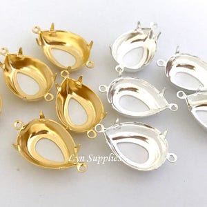 Pear Teardrop Setting 18x13mm OPEN BACK 2 Loops 24K Gold Plated / Sterling Silver Plated 10pieces