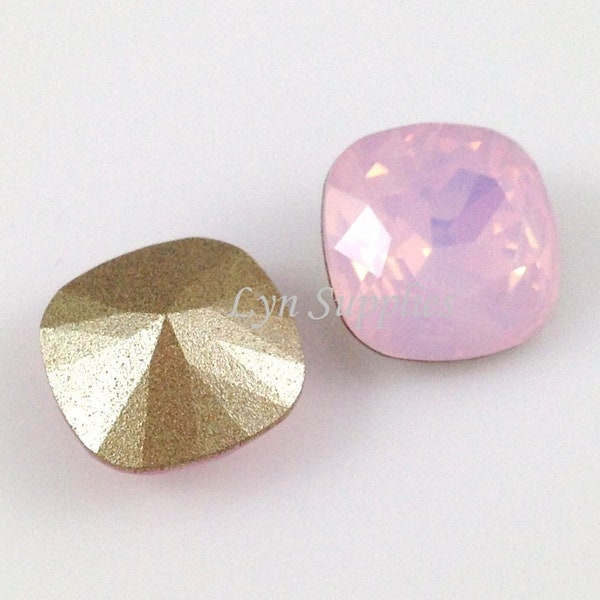 4470 ROSE WATER OPAL 12mm Swarovski Crystal Fancy Stone Cushion Cut 2pieces Pink