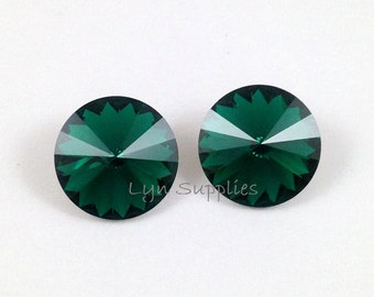 1122 EMERALD 12mm 2pcs Swarovski Crystal Round Rivoli - May Birthstone