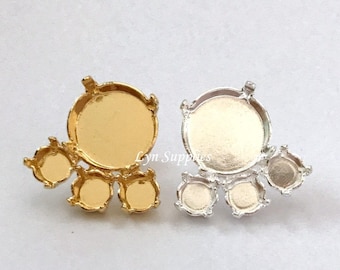 Stud Earrings Base Settings Fits 12mm 1122 Rivoli, ss24 Mix Stone Sizes, Nickel-Free Gold / Silver Plated, 1 Pair