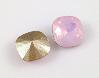 4470 ÓPALO DE AGUA ROSA 12 mm Cristal Swarovski Piedra de fantasía Talla cojín, 2 piezas, Rosa claro