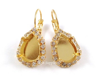 Rhinestone Earrings Settings Fits 14x10mm Teardrop Leverback Earrings 1 Pair, Gold / Rose Gold