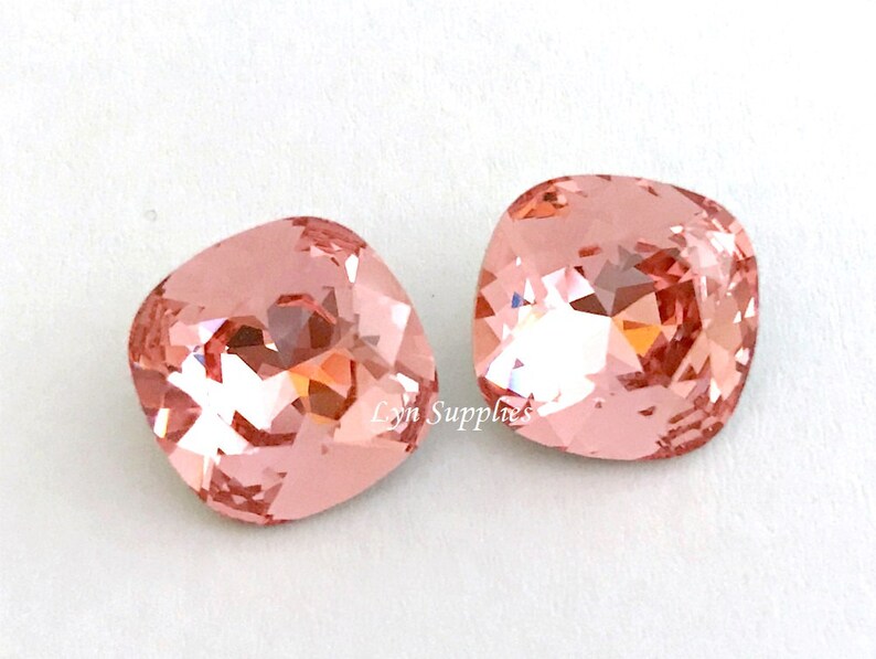 4470 ROSE PEACH 12mm Swarovski Crystal Fancy Stone Cushion Cut, Blush Pink 2 pieces image 1