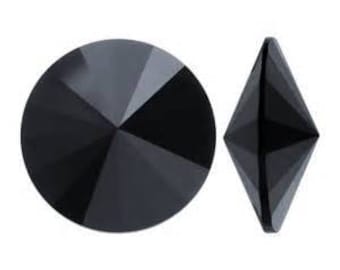 1122 JET 12mm Swarovski Crystal Rivoli 6 pieces Round Pointed Foiled Back, Jet Black