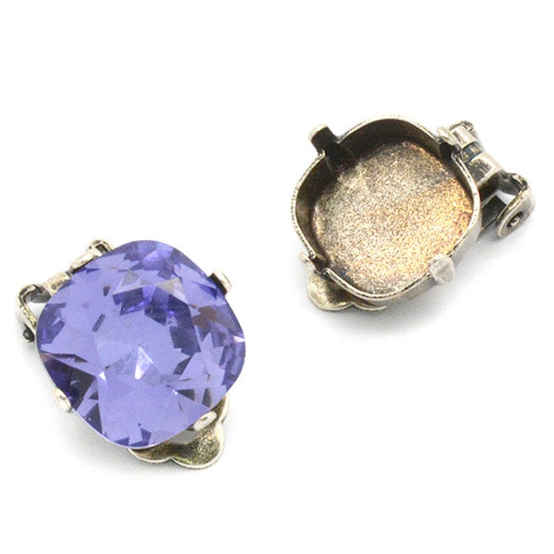 12mm Cushion Stud Earrings / Clip On Earrings Settings Base - Gold, Silver, Antique Silver - Fits Swarovski Crystal 12mm 4470 image 4