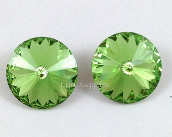 1122 PERIDOT 12mm 6pcs Swarovski Crystal Round Rivoli - Light Green, August Birthstone