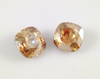 4470 GOLDEN SHADOW Piedra de fantasía cuadrada con corte en cojín de cristal Swarovski de 12 mm, 2 piezas