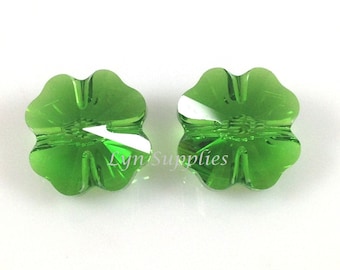5752 FERN GREEN 12mm Swarovski Crystal Bead Clover Leaf 4 pieces, Saint Patrick's Day, Lucky Clover Leaves (RARE) White Opal