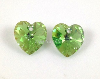 14mm 6228 PERIDOT AB 4 pieces Swarovski Crystal Heart, Love Valentine Wedding Green Hearts