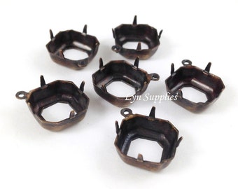 12x12mm Antique Brass Square Setting 1 Loop OPEN BACK Octagon Base 10pcs Fits 4470