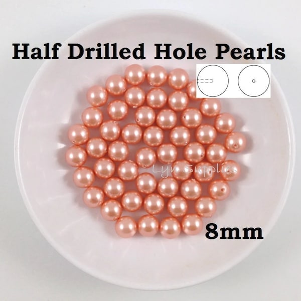 5818 ROSE PEACH 8mm Swarovski Pearls Half Drilled Hole 8pcs or 20pcs