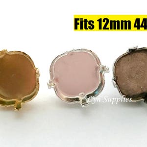 12mm Cushion Stud Earrings / Clip On Earrings Settings Base - Gold, Silver, Antique Silver - Fits Swarovski Crystal 12mm 4470 image 1