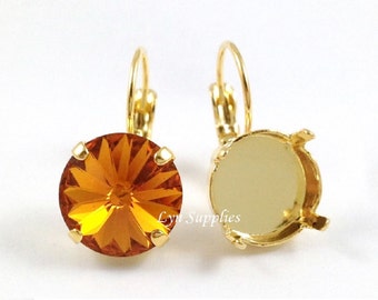 12mm Gold Plated Earring Setting 1 Pair - Nickel Free Leverback Earring Base Fits Swarovski 12mm 1122