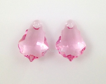 6090 LIGHT ROSE Colgante barroco de hoja de cristal Swarovski de 16 x 11 mm, rosa, 4 piezas