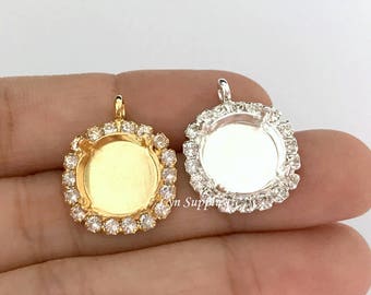 12mm Halo Crystal Pendant Gold / Silver, Fits 12mm 1122 Clear Crystal Rhinestones 1 piece