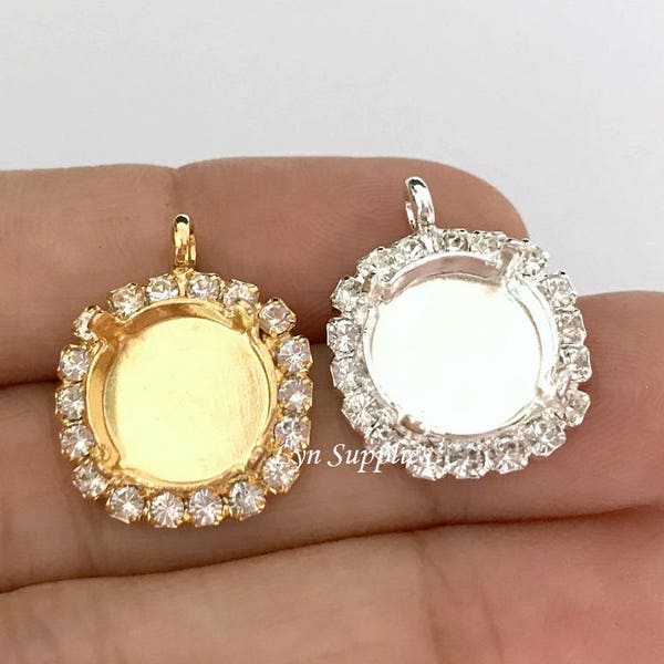 12mm Halo Crystal Pendant Gold / Silver, Fits 12mm 1122 Clear Crystal Rhinestones 1 piece