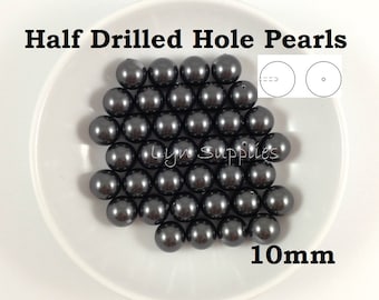 5818 BLACK 10mm Swarovski Pearls Half Drilled Hole 6 pieces