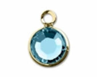 57700 AQUAMARINE 8pcs Swarovski Crystal Channel Drops Gold Plated One Loop - March Birthstone Charms