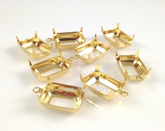 24K Gold Plated Octagon Settings 14x10mm or 18x13mm OPEN BACK with 1 Loop Prong Frame 10 pieces