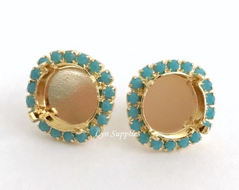 12mm Gold Stud Earrings Base Settings Fits 12mm 1122 Turquoise Halo Rhinestones 1 Pair