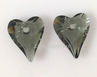 12mm 6240 BLACK DIAMOND 4pcs Swarovski Crystal Wild Heart Pendant Love Valentine's Wedding