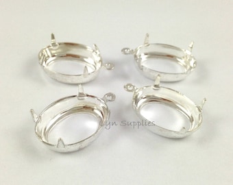 Oval Settings 18x13mm Sterling Silver Plated OPEN BACK Prong with 1 Loop 10pcs