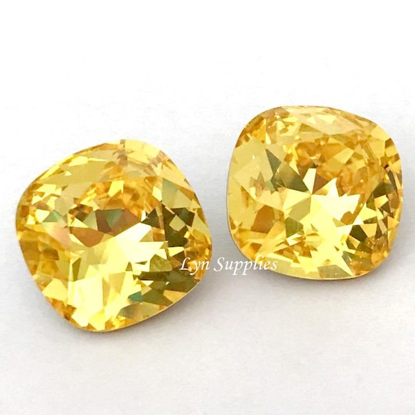 4470 LIGHT TOPAZ 12mm Swarovski Crystal Fancy Stone Cushion Cut, Yellow Citrine November Birthstone