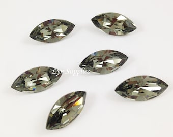 4228 DIAMANTE NEGRO 15 x 7 mm 4 piezas Cristal Swarovski XILION Navette con reverso laminado