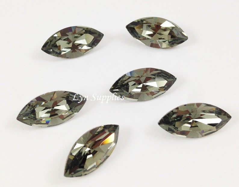 4228 BLACK DIAMOND 15x7mm 4pcs Swarovski Crystal XILION Navette Foiled Back image 1