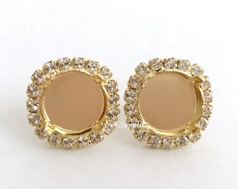 12mm Gold Earrings Base Settings Fits 12mm 1122 Clear Crystal Rhinestones 1 Pair Stud / Leverback