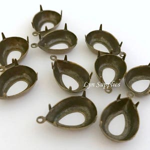 Pear Teardrop Setting 18x13mm Antique Brass OPEN BACK Prong with 1 Loop 10pcs