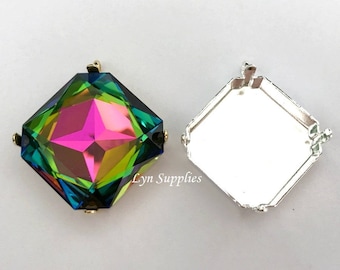 23x23mm Octagon Pendant Tray, Gold / Silver Plated One Loop Nickel Free Settings, Fit Swarovski Crystal 4675