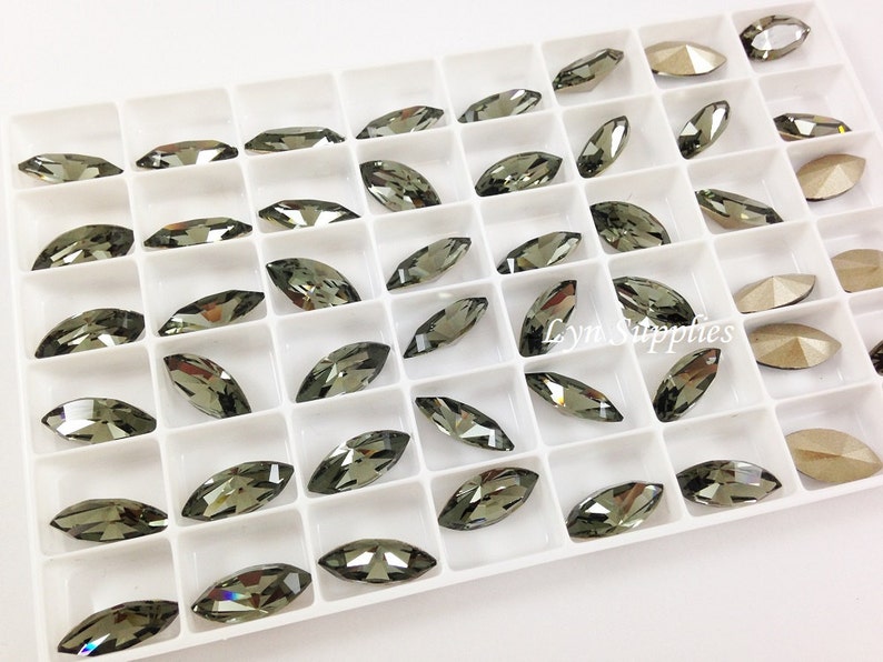 4228 BLACK DIAMOND 15x7mm 4pcs Swarovski Crystal XILION Navette Foiled Back image 3