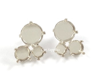 Silver Stud Earrings Base Settings Fits 12mm 1122 Rivoli, ss39, ss29 Mix Stone Sizes 1 Pair