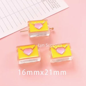 Liebesbrief Charm Beads, Gelbe Umschläge Acryl Beads, 4 Stück