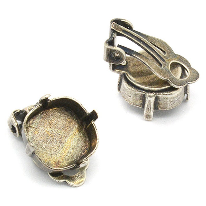 12mm Cushion Stud Earrings / Clip On Earrings Settings Base - Gold, Silver, Antique Silver - Fits Swarovski Crystal 12mm 4470 image 5