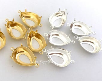 14x10mm Pear Teardrop Setting OPEN BACK 2 Loops 24K Gold Plated / Sterling Silver Plated 10pieces