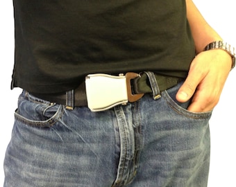 The FlyBuckle™ - Fashion Belt made with Airplane Seat Belt Buckle and Actual Seat Belt Strap