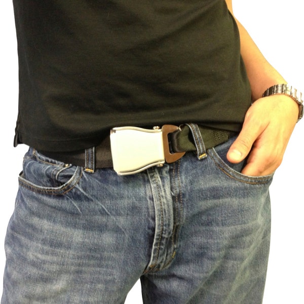 The FlyBuckle™ - Fashion Belt made with Airplane Seat Belt Buckle and Actual Seat Belt Strap