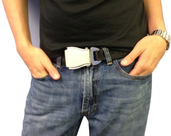 The FlyBuckle™ Fashion Belt made with Airplane Seat Belt Buckle and Actual Seat Belt Strap (5 Sizes & 6 Colors)