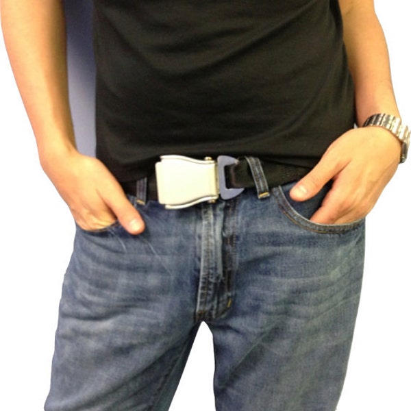 The FlyBuckle™ Fashion Belt made with Airplane Seat Belt Buckle and Actual Seat Belt Strap (5 Sizes & 6 Colors)