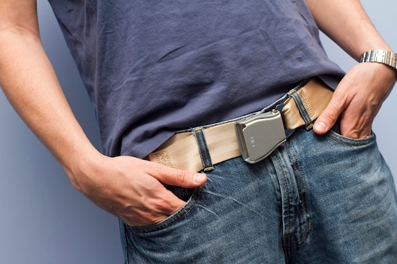 The Flybuckle™ Beige Fashion Belt Made With Airplane Seat Belt