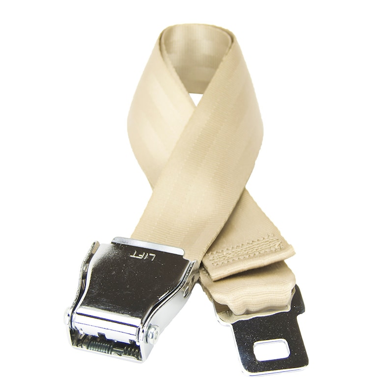 The FlyBuckle™ Fashion Belt made with Airplane Seat Belt Buckle and Actual Seat Belt Strap Sand (beige)