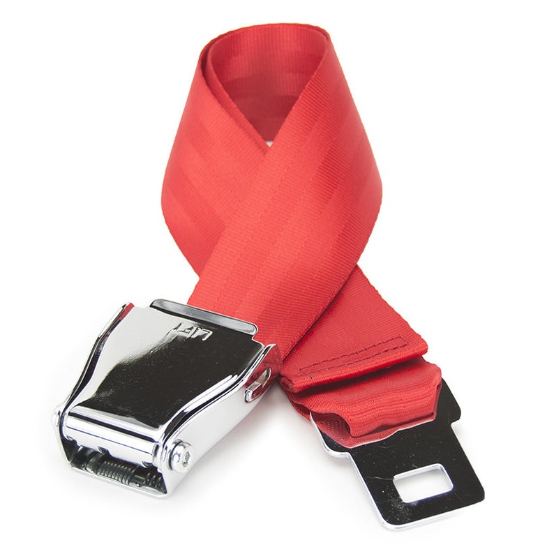 The FlyBuckle™ Fashion Belt made with Airplane Seat Belt Buckle and Actual Seat Belt Strap Fire (red)