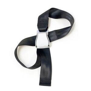 The FlyBuckle™ Fashion Belt made with Airplane Seat Belt Buckle and Actual Seat Belt Strap Coal (black)