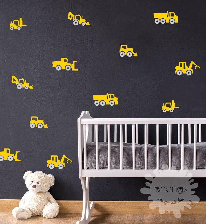 A Kids Room Decal / Construction Vehicles Wall Decal / Cars Etsy