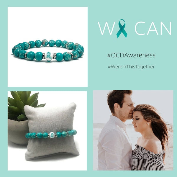 Limited Edition OCD Obsessive Compulsive Disorder Teal Ribbon Awareness Unisex Mens and Womens Stretchy Bracelet